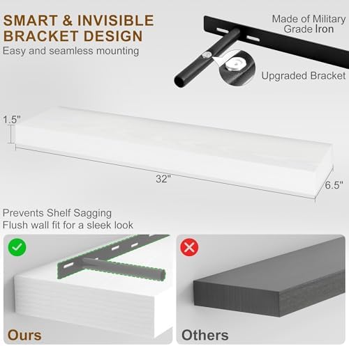 Fun Memories Floating Shelves for Wall, 32Inch Floating Shelves Set of 2 - Image 3