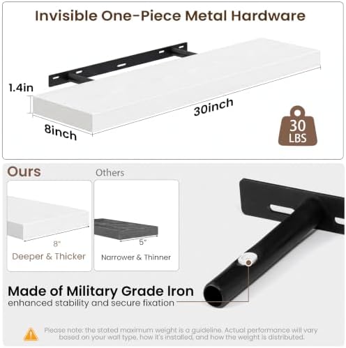 Acovy 30x8in Floating Shelves 2 Pack, Wall Mount Display Shelf - Image 3