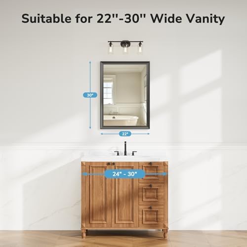 22x30 Inch Black Bathroom Mirror, Rectangle Vanity Wall Mirror - Image 6
