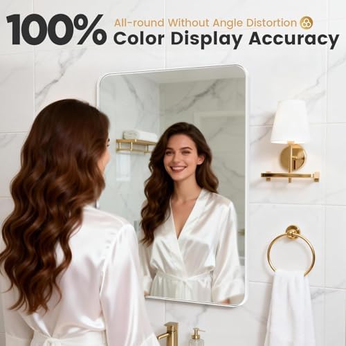 Frosted White Wall-Mounted Bathroom Mirror, 18x30-inch Metal-Frame Vanity Mirror - Image 3