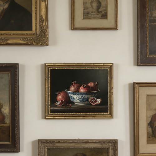 Gold Framed Wall Art Vintage Pomegranate Still Life Wall Art Fall Red Fruit - Image 4