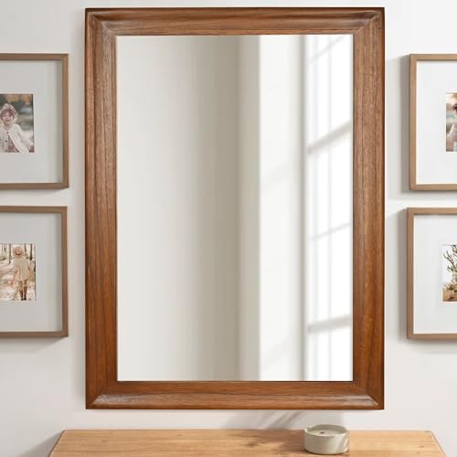 CULER Wood Wall Mirror for Bathroom, 30 x 40 inch, Walnut Brown - Image 4