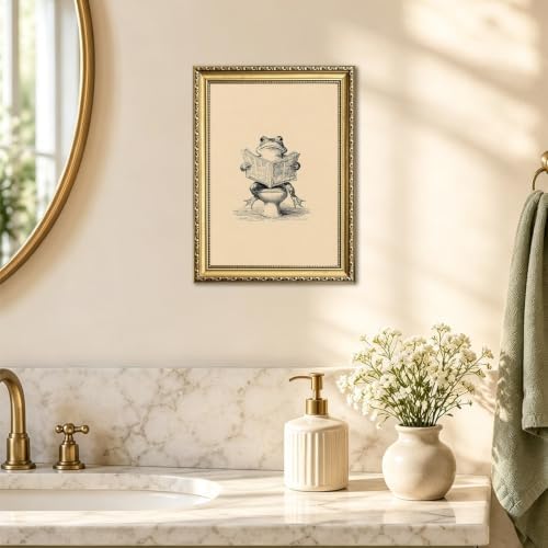 Funny Frog Bathroom Wall Art Vintage Frog on the Toilet Reading Newspaper Wall - Image 5