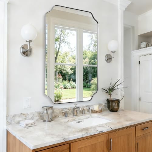 ANDY STAR 26"x38" Brushed Nickel Scalloped Rectangle Mirror by ANDYSTAR