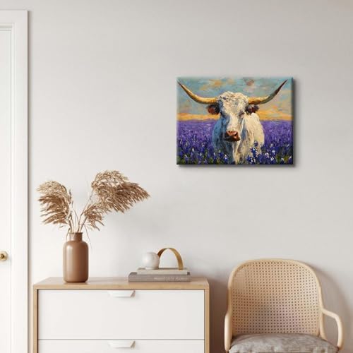 Purple Lavender Wall Art Highland Cow Wall Decor Abstract Nature Texas Longhorn - Image 6