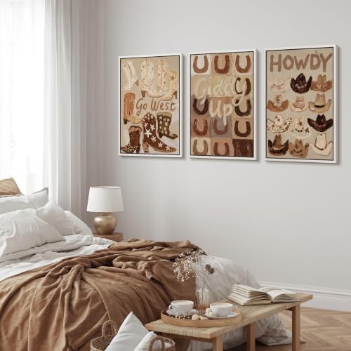 MUDECOR Framed Canvas Print Wall Art Set Western Boots Hats - Image 3