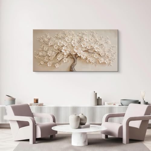 Modern Elegant White Floral Tree Canvas Wall Art - Image 5