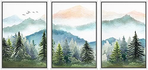 MUDECOR Framed Canvas Print Wall Art Set Watercolor Pastel Mountain Range Pine by MUDECOR