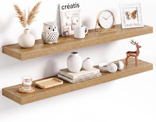 Acovy 40x8in Floating Shelves 2 Pack, Wall Mount Display Shelf, Light Brown by Acovy