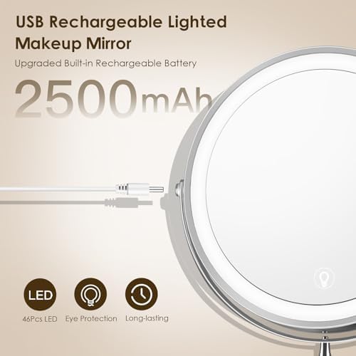 MNIENT Wall Mounted Lighted Makeup Mirror, 1x/10x Rechargeable Magnifying - Image 3