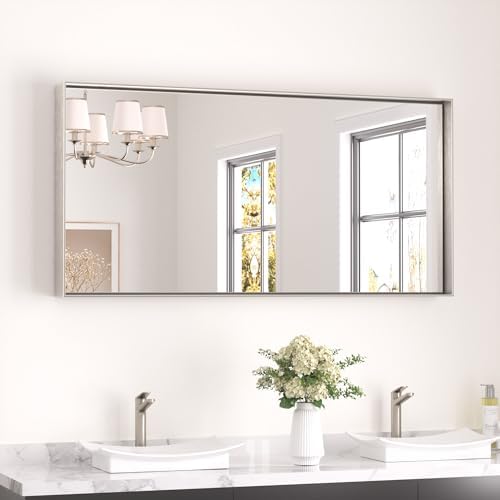 Keonjinn 48x24 Inch Nickel Bathroom Mirror by Keonjinn