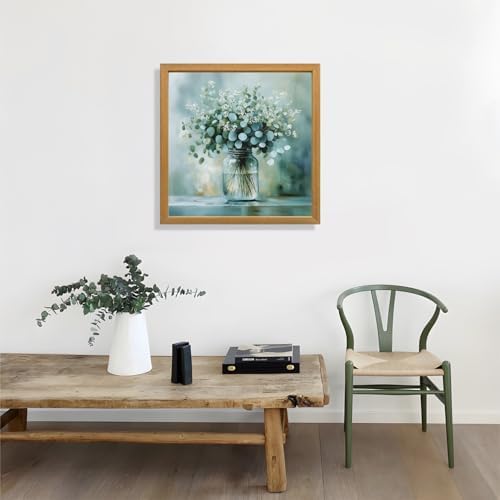 IAFWZX Wood Framed Sage Green Eucalyptus Farmhouse Wall Art 12x12 in - Image 5