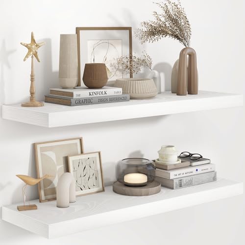 Fun Memories White Floating Shelves 36 Inch Long, 9.3 Inch Deep Floating Shelf by FunMemories