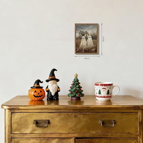 Framed Vintage Halloween Ghost Wall Art, Cute Two Ghost Holding Hands Canvas - Image 4