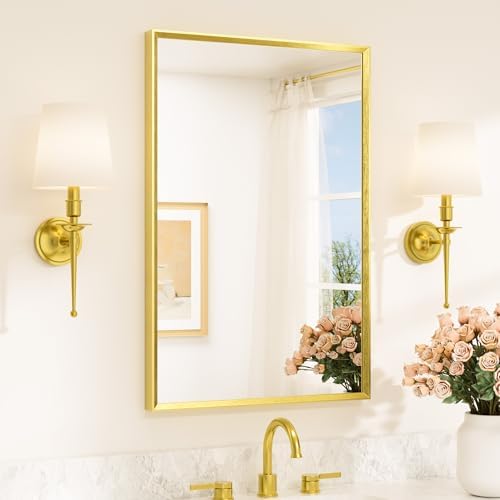 TETOTE Brushed Gold Mirror for Bathroom Sink 24" x 36" Beveled Frame Brushed by TETOTE
