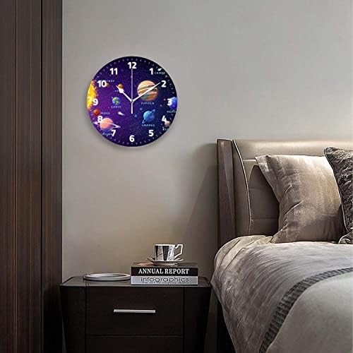 Battery Operated Wall Clocks 12 Inch, Solar System Dark, Silent Home Decor - Image 3