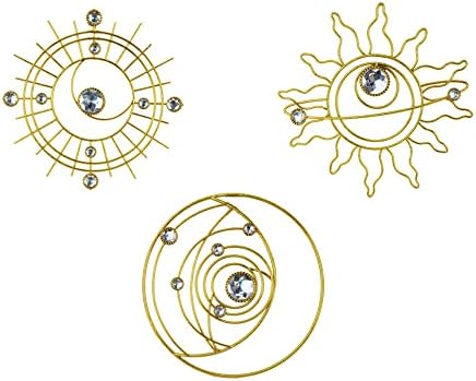Metal Golden Wall Decor Abstract Sun Moon Star Wall Art, Planet Wall Decor by Manortang