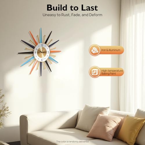 Large Wall Clock 22 Inch, Mid Century Wall Clock Starburst Clock Modern Decor - Image 2