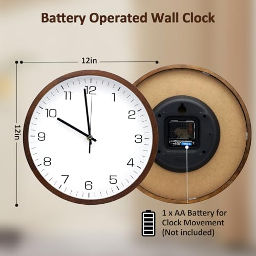MEIRED Wooden Wall Clock 12 Inch Silent Non Ticking Wall Clocks Battery - Image 5