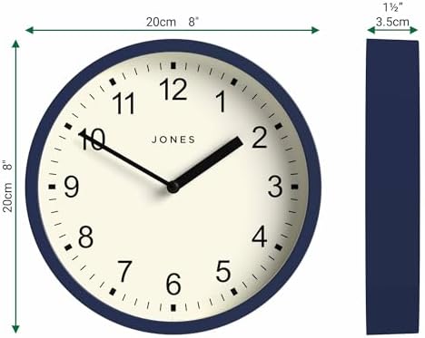 JONES CLOCKS® Spin wall Clock | Small Modern Round Clock | 8" | Dark Blue | - Image 3