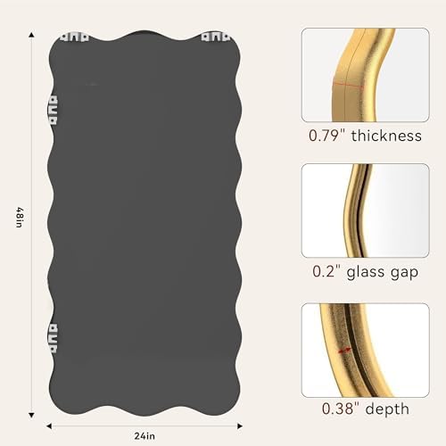 PROHOMEWARE 24x48 Gold Wavy Irregular Large Bathroom Mirror, Wall-Mounted - Image 3