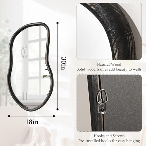 Asymmetrical Wood Mirror Irregular Wall Mirror Large Bathroom Mirror - Image 3