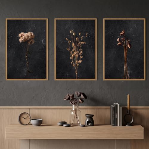 Large Boho Moody Dark Floral Framed Canvas Wall Art Set -16"x24"x3 - Image 2