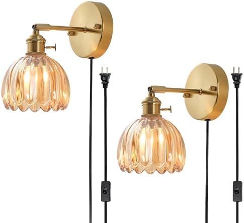 Plug in and Hardwired Wall Sconces, Luxury Vintage Tulip Crystal Glass Shade by Unknown