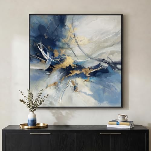 Framed Modern Blue White Abstract Wall Art Decor by Cuspin