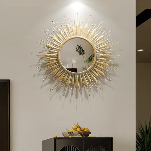 24" Sun Mirror Living Room Sunburst Gold Wall Mirror Flower Design by HEBOIXHOMEDECOR