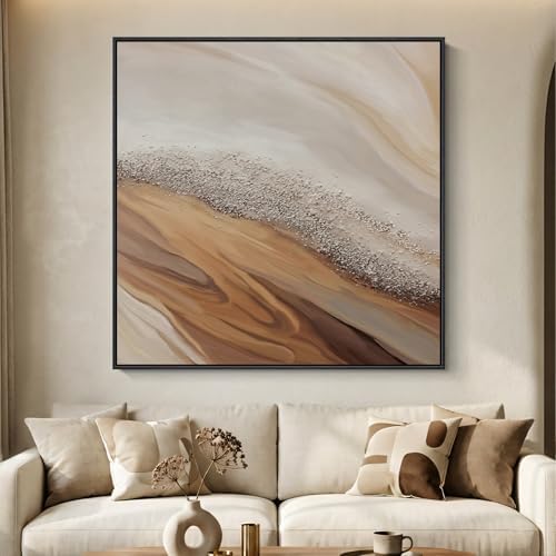 Extra Large Framed Beige Abstract Canvas Wall Art by Cuspin