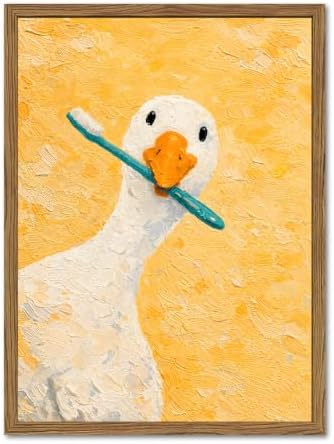 Funny Silly Goose Bathroom Wall Art Cute White Goose Brush Teeth Washroom Wall by Unknown