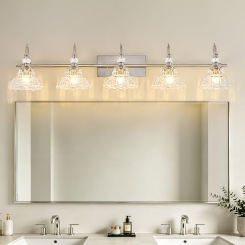 Brushed Nickel Bathroom Vanity Light, 5-Light Nickel Finish Wall Sconce - Image 2