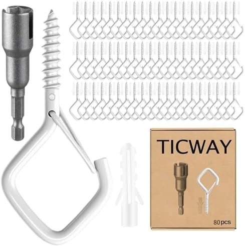 2.36IN Ceiling Screw Hooks for Hanging Plants, Safety Buckle by Ticway