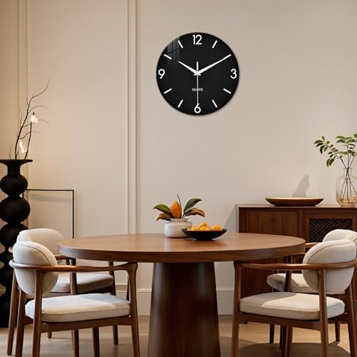 XFM Black Simple Glass Wall Clock 16 Inch Modern Minimalist - Image 3