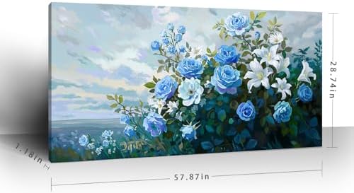 Nicetop Extra Large Blue Roses Floral Canvas Art - Image 3