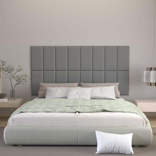 Peel and Stick Headboard Grey Upholstered Wall Panels, 12 Panels Sized 7.8" x - Image 4