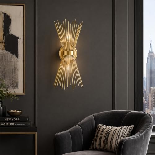 YUBOLE Brass Vanity Light Mid-Century Starburst Wall Sconce Lighting - Image 7