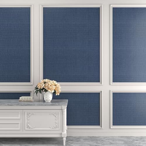 Decotalk Blue Wallpaper Peel and Stick Dark Blue Grasscloth Wallpaper - Image 2