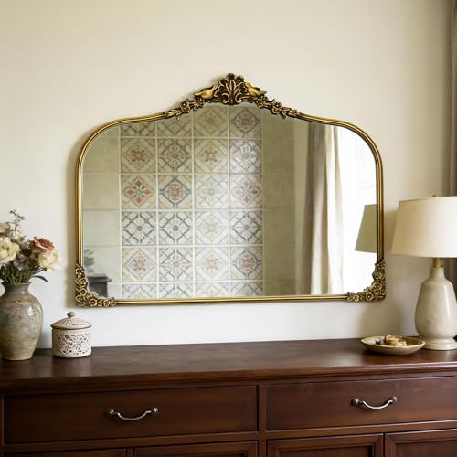 Antique Baroque Vintage Vanity Mirror 25x36Inch, Arched Vintage Wall Mirror by Oujchenghome
