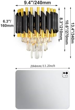 FRIXCHUR Black and Gold Crystal Wall Sconce, Modern E12 Wall Light - Image 4