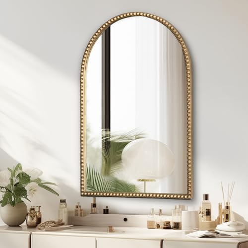 Arched Gold Wall Mirror Antique Beaded Frame Bathroom Wall Mirror Baroque by ietat