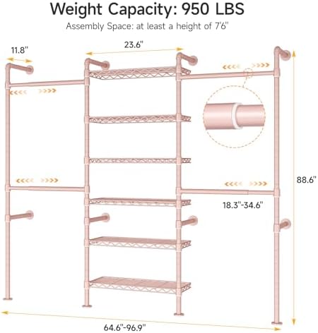 ONBRILL H3 Expandable Wall Mounted Closet System, Heavy Duty Clothing Rack - Image 2
