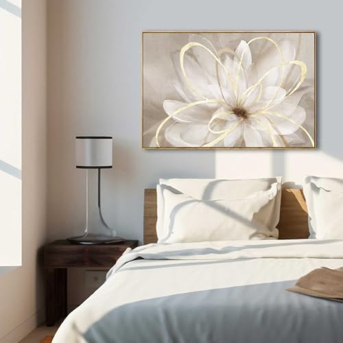 SOUGUAN White Flower Picture Gold Botanical Paintings - Image 4
