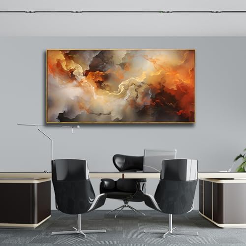 VHMING Abstract Wall Art Framed Ready to Hang Home Decor Orange White Artwork - Image 5