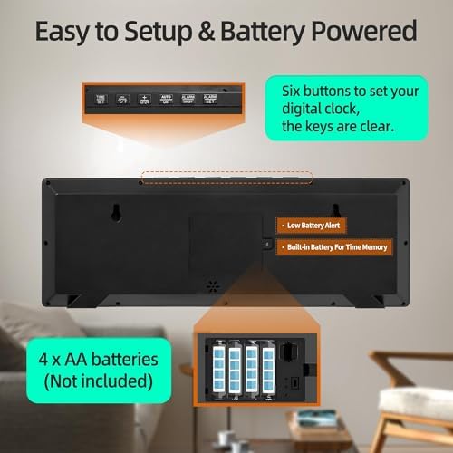 Digital Wall Clock Battery Operated, Large Number - Image 3