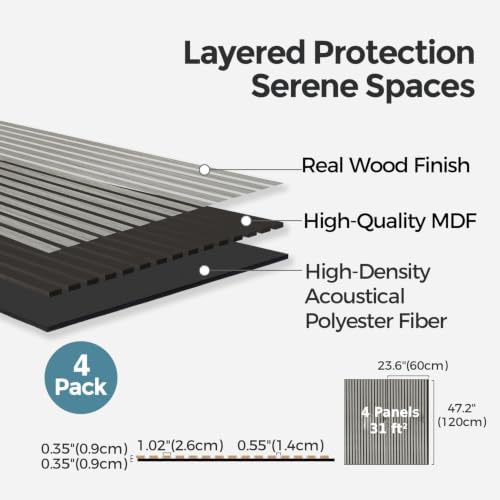 AKUMAX Extra-Thick 0.7" Wood Slat Acoustic Wall Panels, 4 Pack 47.2" x 23.6" - Image 5