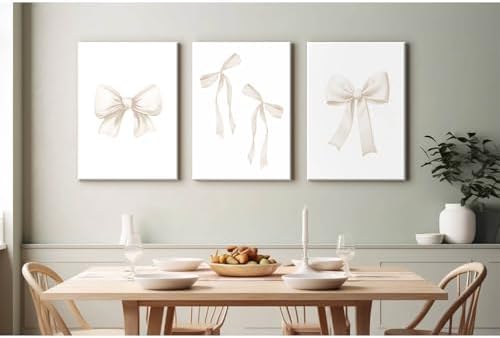 Preppy Bow Wall Art Decor Set of 3 Beige Coquette Wall Art Aesthetic Canvas - Image 7