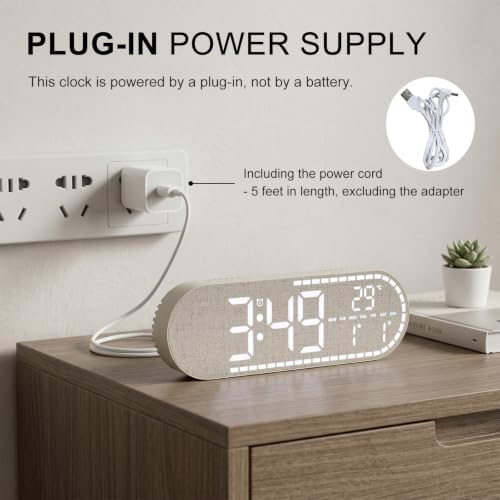 Faux Linen Digital Wall Clock LED Display, Plug-in Digital Clock - Image 6