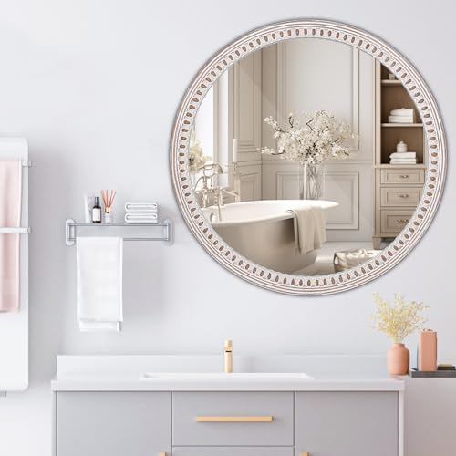 24 Inch Round Wood Mirror, Rustic Farmhouse Circle Mirrors - Image 2